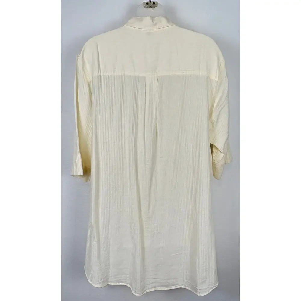 J.Crew Airy Gauze Button-Up High-Low Beach Shirt in Ivory Style C1257 Size S NWT